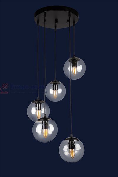 Подвесной светильник Levistella 756PR150F-5 BK+CL (300), 5 плафонов, черный металл, для гостиной LVS2442 фото