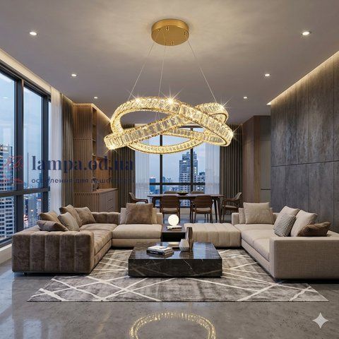Подвесная хрустальная LED-люстра с кольцами Linisoln 7108 FG золото 180Вт 58 см для гостиной до 17 м&sup2; 7108 FG фото
