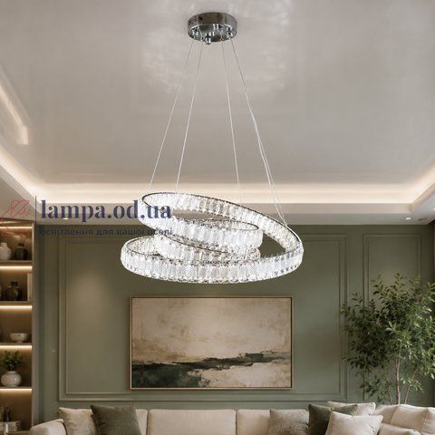 Хромированная LED-люстра Splendid Ray LD8879/500/1 LED (CH), 50 см с переплетёнными хрустальными кольцами 30437980 фото